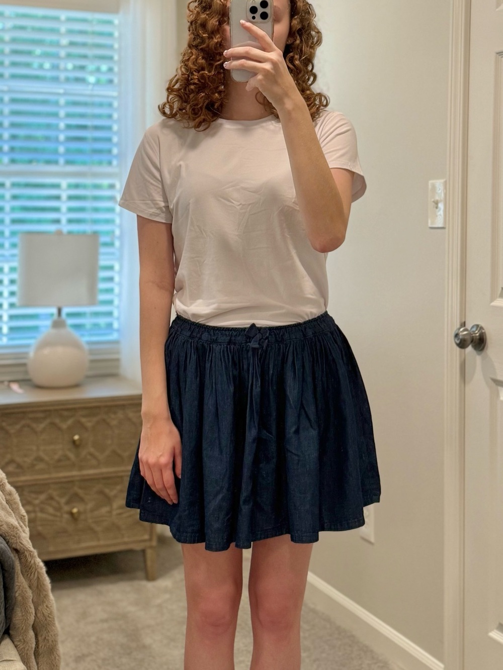 Lands End Skirt Gathered Pleated Denim
Chambray Mini Midi Blue Medium Jean 10-12